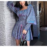 Women's Party Dress Sequin Dress Holiday Dress Purple Long Sleeve Pure Color Sequins Winter Fall Autumn Square Neck Party Winter Dress Fall Dress S M L Lightinthebox - thumbnail