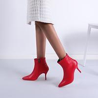 Women's Boots Heel Boots Daily Booties Ankle Boots Zipper Stiletto Pointed Toe Fashion PU Zipper Black White Red Lightinthebox