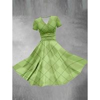 Women's Casual Dress Swing Dress Geometric Shamrock Print V Neck Midi Dress Streetwear A Line St.Patrick's Day Street Short Sleeve Loose Fit Olive Green White Yellow Summer S M L XL 2XL Lightinthebox - thumbnail