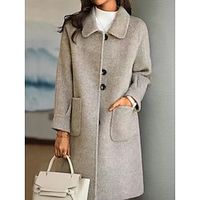 Women's Overcoat Winter Coat Mid Length Trench Coat Thermal Warm Windproof Pea Coat Fall Single Breasted Lapel Elegant Lady Coat Classic Cream Jacket Long Sleeve Black light coffee Khaki Lightinthebox - thumbnail