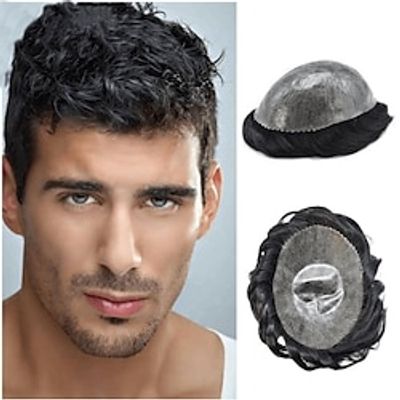 Male Hair Prosthesis Full Thin Skin PU Toupee Men Durable Wigs For Men 100% Natural Human Hair System Unit Capillary Prosthesis 8X10 Lightinthebox
