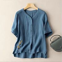 Women's Plus Size Tops Blouse Shirt Floral Print 34 Length Sleeve V Neck Streetwear Fall Summer Blue Purple Orange Big Size L XL XXL 3XL 4XL Lightinthebox - thumbnail