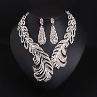 Jewelry Set 3pcs Rhinestone Alloy Earrings Necklace Women's Elegant Vintage Cute Geometrical Feather Geometric Jewelry Set For Wedding Party Anniversary Lightinthebox