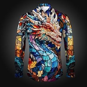 Dragon Abstract Men's Shirt Daily Wear Going out Spring  Summer Turndown Long Sleeve Yellow, Red, Blue S, M, L 4-Way Stretch Fabric Shirt Lightinthebox