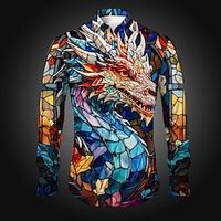Dragon Abstract Men's Shirt Daily Wear Going out Spring  Summer Turndown Long Sleeve Yellow, Red, Blue S, M, L 4-Way Stretch Fabric Shirt Lightinthebox - thumbnail