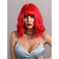 Red Wig Short Curly Wavy Bob Wig for Women Burgundy Wig with Bangs Shoulder Length Synthetic Colored Halloween Cosplay Party 14 Inch Christmas Party Wigs Lightinthebox - thumbnail