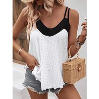 Tank Women's White Color Block Cut Out Street Daily Fashion Spaghetti Strap S Lightinthebox