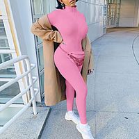 Women's Casual Streetwear Street Daily Wear High Waist Blushing Pink Gray White Jumpsuit Solid Colored Zipper Lightinthebox - thumbnail