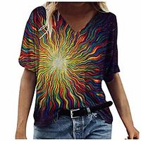 poto womens short sleeve tops, women's graphic t shirts vintage printed summer tees casual v neck tunic blouses Lightinthebox - thumbnail