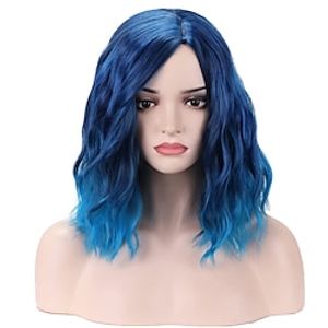 Blue Wig Short Curly Wig Mix Blue Bob Wig Charming Women Girls Beach Wave Wigs Blue Wigs for Cosplay Costume Party Lightinthebox