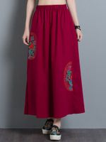 Chinese Style Elastic Waist Flower Embroidery Skirts For Women