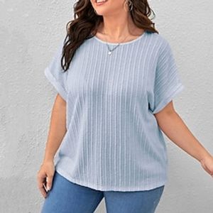 Women's T shirt Tee Loose Solid  Plain Color Basic Round Neck Roll Sleeves Summer Black White Sky Blue Apricot Lightinthebox