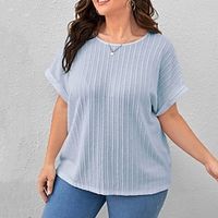 Women's T shirt Tee Loose Solid  Plain Color Basic Round Neck Roll Sleeves Summer Black White Sky Blue Apricot Lightinthebox - thumbnail