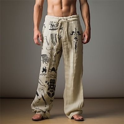 Cowboy Vintage Men's Linen Pants Pants Trousers Outdoor Daily Wear Streetwear Cotton Linen Dark Brown Black Blue S M L Mid Waist Elasticity Pants Lightinthebox