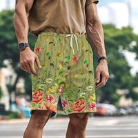 Men's Sweat Shorts Beach Shorts Drawstring Elastic Waist 3D Print Plants Soft Short Daily Holiday Streetwear Casual Athleisure Gradient orange Green Micro-elastic Lightinthebox