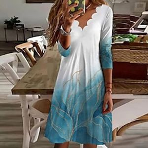 Women's A Line Dress Short Mini Dress Blue 34 Length Sleeve Floral Print Summer V Neck Fashion Modern 2022 S M L XL 2XL 3XL Lightinthebox