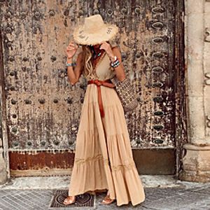 Women's Swing Dress Maxi long Dress khaki Red Sleeveless Solid Color Spring Summer V Neck Casual / Daily Holiday 2021 S M L XL XXL XXXL miniinthebox