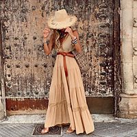 Women's Swing Dress Maxi long Dress khaki Red Sleeveless Solid Color Spring Summer V Neck Casual / Daily Holiday 2021 S M L XL XXL XXXL miniinthebox - thumbnail