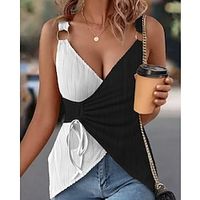 Women's Tank Top Color Block Black Beige Patchwork Sleeveless Casual Going out Fashion V Neck Regular Fit Summer Lightinthebox - thumbnail