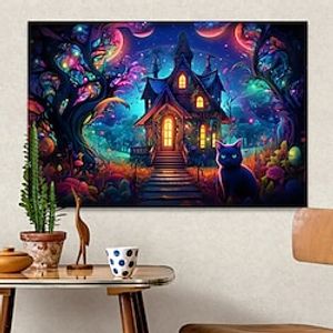 Landscape Wall Art Canvas Fantasy Colorful Castle and Cat Prints and Posters Pictures Decorative Fabric Painting For Living Room Pictures No Frame Lightinthebox