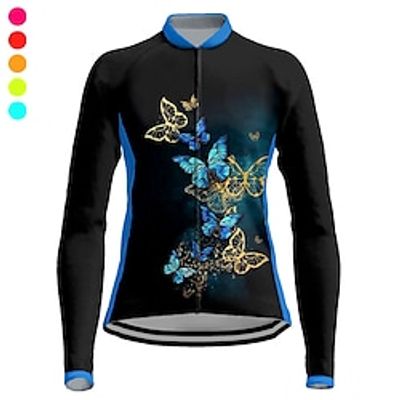 21Grams Women's Cycling Jersey Long Sleeve Bike Top with 3 Rear Pockets Mountain Bike MTB Road Bike Cycling Breathable Quick Dry Moisture Wicking Reflective Strips Violet Yellow Red Graphic Butterfly miniinthebox