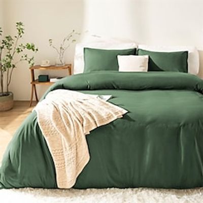 Washed Cotton Duvet Cover - Green Duvet Cover With button - Green Duvet Cover With OneTwo Pillow Cases Lightinthebox