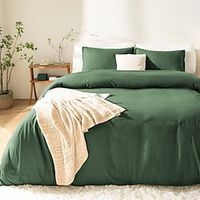 Washed Cotton Duvet Cover - Green Duvet Cover With button - Green Duvet Cover With OneTwo Pillow Cases Lightinthebox - thumbnail