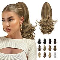 Ponytail Extension Long Curly Ponytail Clip in Claw Hair Extension Natural Synthetic Hairpiece for Women, Ash Brown Highlighted Lightinthebox