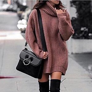 Women's Stylish Knitted Solid Color Dress Long Sleeve Sweater Cardigans Stand Collar Fall Winter White Black Blue miniinthebox