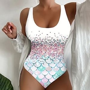 Women's Swimwear One Piece Normal Swimsuit Printing Graphic Yellow Blue Green Bodysuit Bathing Suits Sports Beach Wear Summer miniinthebox