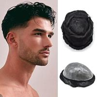 Toupee System For Men Real Human Hair Pieces Full Skin Toupee For Men PU Men Hair Replacement Systems Super Natural Hairline Scallop Front Invisible Mens Toupee 8X10 Lightinthebox