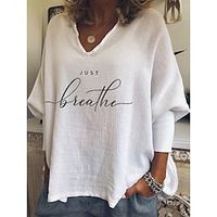 Women's T shirt Tee White Text Print Long Sleeve Casual Weekend Basic V Neck Regular Loose Fit Painting S Lightinthebox - thumbnail