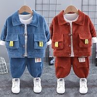 3 Pieces Toddler Boys Shirt  Pants Outfit Solid Color Graphic Long Sleeve Button Set Outdoor Adorable Daily Spring Fall 3-7 Years Bear head 3 piece set navy blue MOMO1988 green Blue button bear 3 Lightinthebox - thumbnail