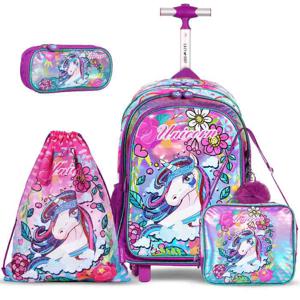 Eazy Kids - Back To School - 18 Set Of 4 School Bag Lunch Bag Activity Bag & Pencil Case Unicorn - Pink