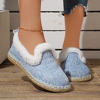 Women's Flats Espadrilles Plus Size Comfort Shoes Daily Flat Heel Round Toe Casual Denim Faux Fur Loafer Solid Color Blue Lightinthebox - thumbnail