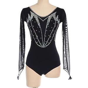 Figure Skating Dress Women's Girls' Ice Skating Dress Black Thumbhole Open Back High Elasticity Training Competition Skating Wear Crystal  Rhinestone Long Sleeve Ice Skating Figure Skating  Winter Lightinthebox