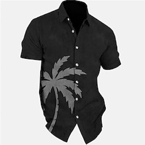 Men's Shirt Summer Hawaiian Shirt Coconut Tree Graphic Prints Turndown Black Blue Gray Street Casual Short Sleeves Button-Down Print Clothing Apparel Vintage Fashion Streetwear Designer miniinthebox