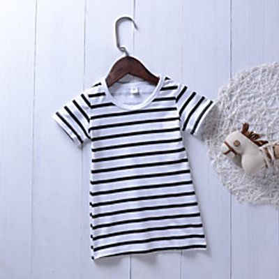 Kids Girls' T shirt Tee Short Sleeve Stripe Print Black Children Tops Summer Basic Regular Fit 2-8 Years Lightinthebox