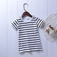 Kids Girls' T shirt Tee Short Sleeve Stripe Print Black Children Tops Summer Basic Regular Fit 2-8 Years Lightinthebox - thumbnail