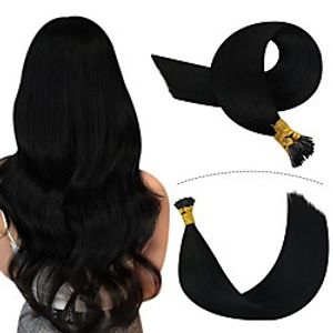 22 Inch Human Hair Kinky Straight Extensions Natural Black I Tip Human Hair Extensions Pre Bonded Hair Extensions Keratin I Tip Human Hair Extensions 50grams Lightinthebox