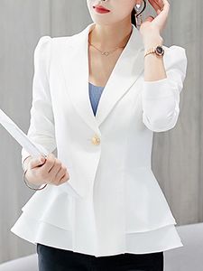 Notch Lapel Curved Hem Plain Long Sleeve Blazers
