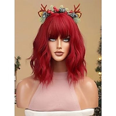 14 Inch Shoulder Length Bob Wigs With Bangs Red Curly Natural Looking Hair Heat Resistant Synthetic Colorful Wigs For Women Daily Cosplay Christmas Party Wigs miniinthebox 14 Inch Shoulder Length Bob Wigs With Bangs Red Curly Natural Looking Hair Heat Resistant Synthetic Colorful Wigs For Women Daily Cosplay Christmas Party Wigs miniinthebox