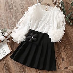 Kids Girls' Dress Suits 2 Pieces Long Sleeve White Solid Color Lace School Cute Daily Cropped Above Knee 7-13 Years Lightinthebox