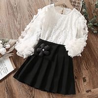 Kids Girls' Dress Suits 2 Pieces Long Sleeve White Solid Color Lace School Cute Daily Cropped Above Knee 7-13 Years Lightinthebox - thumbnail