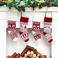 1pc Knit Christmas Stockings, ReindeerChristmas TreeSnow Flakes Knitted Stocking Decorations for Holiday Tree Decor Lightinthebox - thumbnail