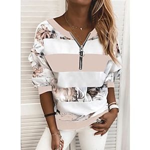 Women's Sweatshirt Pullover Quarter Zipper Hoodie Active Streetwear Quarter Zip Print Yellow Pink Blue Color Block Plants Graphic Prints Daily V Neck Long Sleeve / Winter miniinthebox