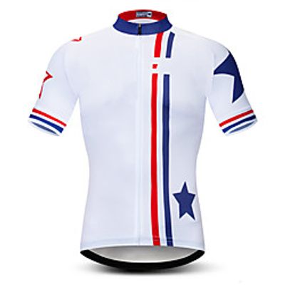 21Grams Men's Short Sleeve Cycling Jersey Summer Spandex Polyester White Stars USA Bike Jersey Top Mountain Bike MTB Road Bike Cycling Quick Dry Moisture Wicking Breathable Sports Clothing Apparel Lightinthebox