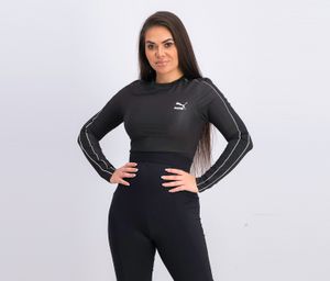 Womens Classics Rib Cropped Long Sleeve Top  Black