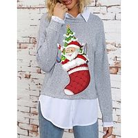 Women's Ugly Christmas Sweater Pullover Sweater Jumper Crew Neck Ribbed Knit Polyester Knitted Print Fall Winter Regular Outdoor Xmas Holiday Daily Stylish Casual Long Sleeve Santa Claus Red miniinthebox - thumbnail