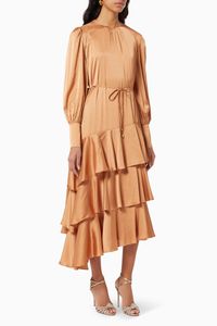 Asymmetric Tiered Dress in Satin